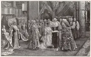 Kneels: Coronation of Edward VII - Queen Alexandra being crowning