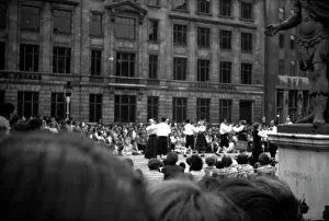 Terence Gallacher: Coronation. Folk dancing, evening Golden Sq