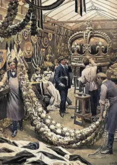 Festoons: Coronation preparations at Harrods by Matania