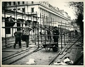 Progresses: Coronation stands assembled in The Mall, London
