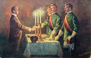 Candlelight: Corporate students shaking hands