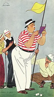 Golfer: Corpulent Golfer reads from Rule Book