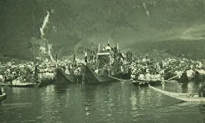 Hallstatt: Corpus Christi procession on Lake Hallstatt. About 1930