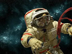 Unrecognizable: A cosmonaut against a background of stars