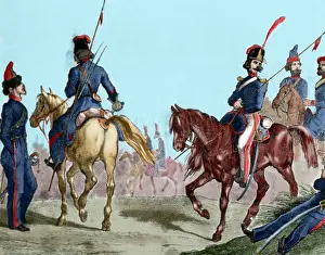 Tsarism: Cossacks. Engraving. Colored