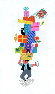 Piled: Costerman with parcels in basket on head