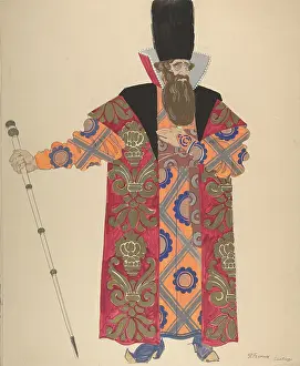 Robed: Costume Study for Robed, Bearded Boyar with Staff;