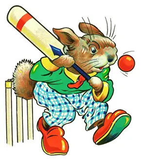 Rabbits: Cot header design, Rabbit Cricketer