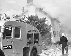Exminster: Cottage on fire, Exminster, Devon