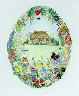 Coggan: Cottage and Flowers (embroidery)