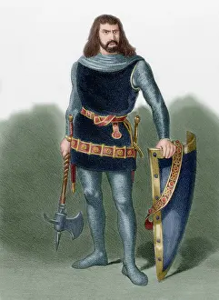 Bearded: Count Bera (d.844). Engraving. Colored