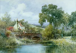 Kinnaird: Country Scene with River, Bridge and House