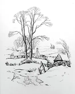 Jezzard: Country Scene ??with windmill and pond