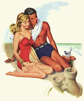 Admires: Couple admires Sandcastle