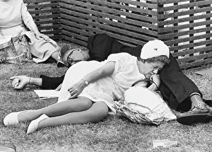 Dozing: Couple asleep at Eisteddfod, Llangollen, Wales