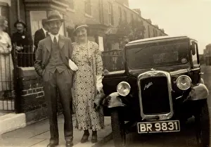 Automobilia: Couple and their Austin 7 Saloon