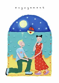 Proposing: Couple on beach, with man proposing