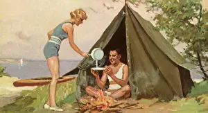 Campfire: Couple Camping by Lake