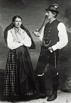 Hohenlohe: Couple in costume. She with headscarf. He with