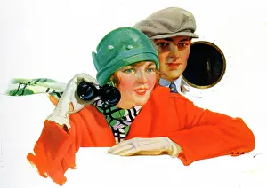 Binoculars: Couple on deck of cruise ship