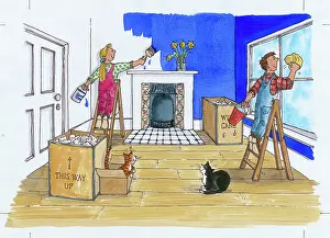Stepladder: Couple decorating their new home