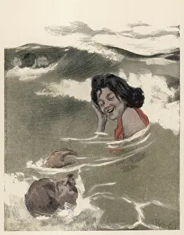 C1908: Couple Enjoy Swim - circa 1908