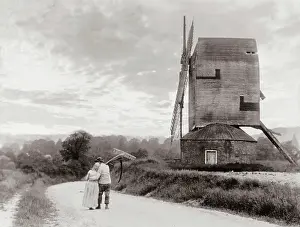 Merstham: Couple on lane passing the windmill - Merstham, Surrey