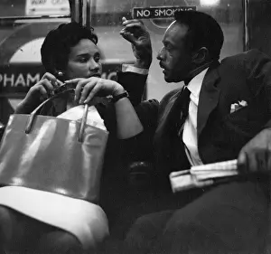 Clapham: Couple on a London underground train