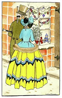 Sill: Couple looking at window with decorations