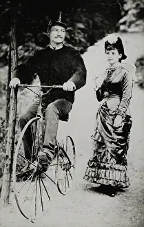Photomontage: A couple - the man on the unicycle