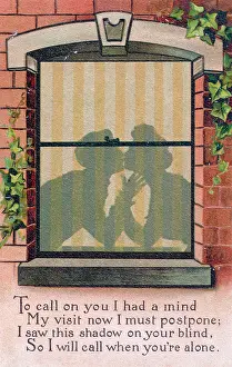Outlined: Couple outlined in a window on a comic postcard