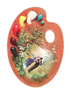 Blob: Couple on a palette-shaped greetings card