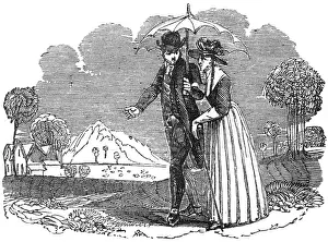 Strolling: Couple with parasol, c. 1800