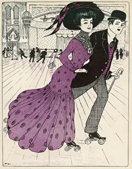 Edwardian Style: Couple Roller-skating 1909