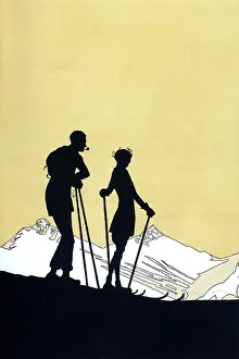 Joyce Dennys: COUPLE SKIING 1926