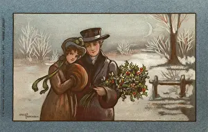 Victorian Christmas: A couple in a snowy landscape