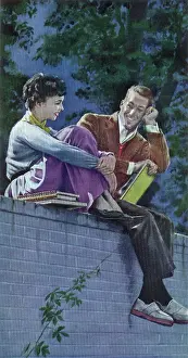 Sweethearts: Couple on Stone Wall