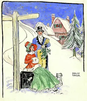 Snow Covered: Couple waiting by a signpost in the snow