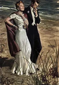 Smokes: Couple walk on a Beach