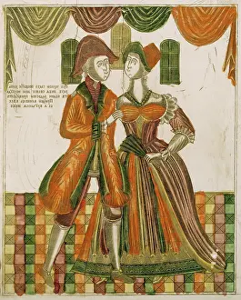 Declaring: couples, cavalier declaring his love, copper