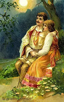 Hokum: couples, love couple in moonlight, Germany, 1907