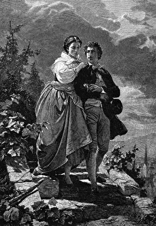 Fashio: couples, lovers, Hermann und Dorothea, wood engraving