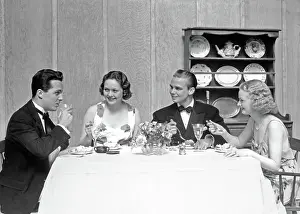 Tuxedos: Two Couples Four Men and Women Seated at Dining Table W