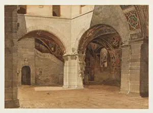 Watercolor: Court of the Bargello Palace in Florence