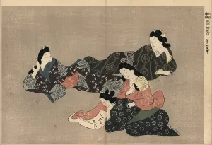 Hishikawa: Courtesans relaxing by writing poetry in the