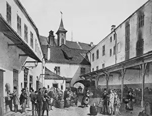 Hofbraeuhaus: Courtyard of the Hofbraeuhaus in Munich, 1840