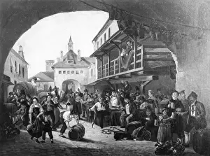 Hofbraeuhaus: Courtyard of the Hofbraeuhaus in Munich, 1858