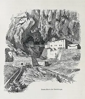 Covadonga: Covadonga. Hermitage of Santa Maria. Engraving