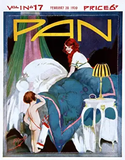 Pillow: Cover design, Girl and Cupid by Herbert Pizer