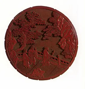 Lacquer: Cover of a Round Box in Red Lacquer
